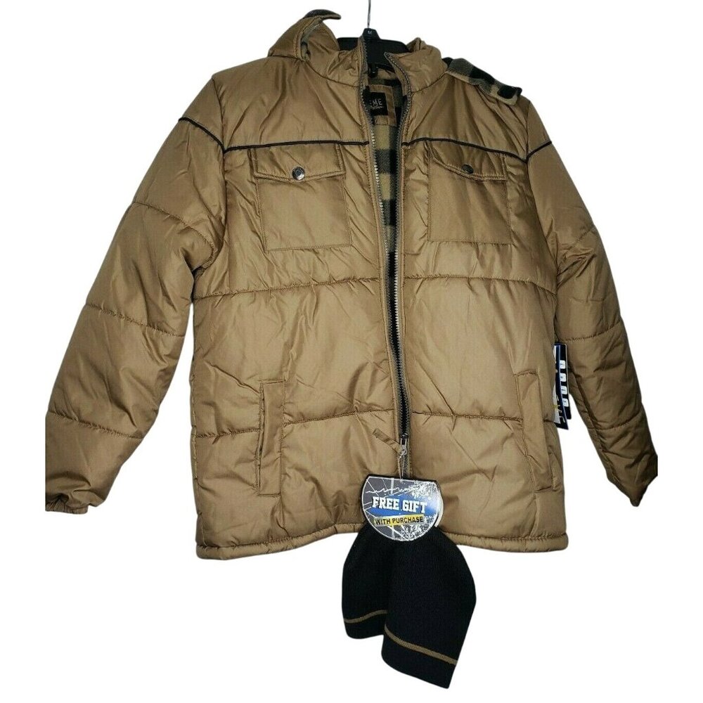 iXtreme Boys Brown Plaid Interior Jacket 14/16  Free Matching Skully Hat